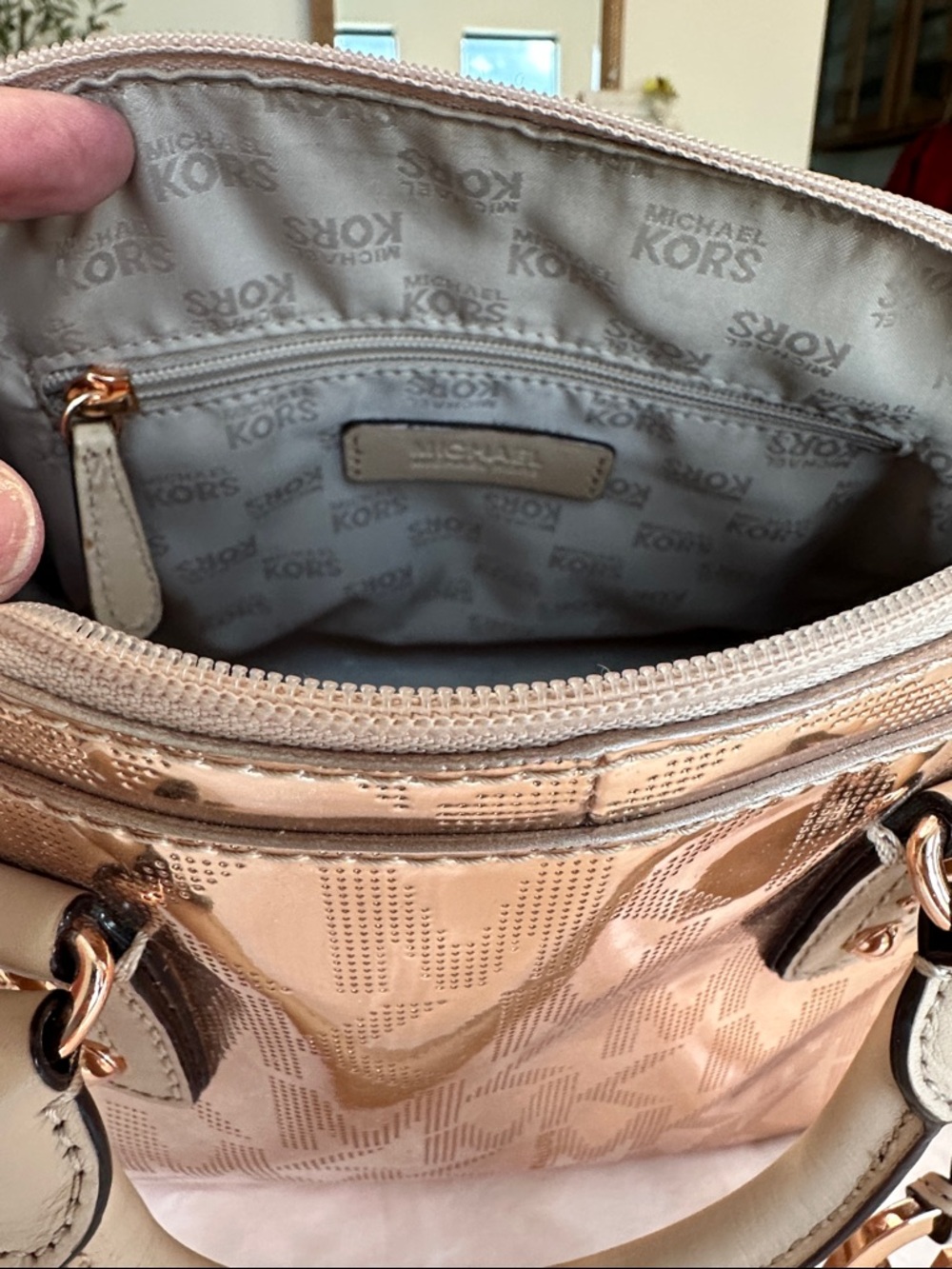 Michael Kors  Metallic Satchel Handbag - Rose Gold - Picture 5 of 6